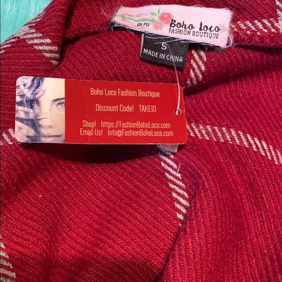 Bohemian Red Plaid Draped Open Front Jacket - Picture 10 of 12